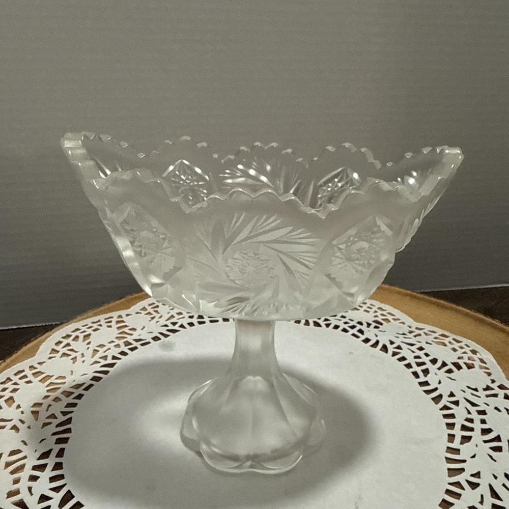 Vintage Fenton Satin Glass‎ Pinwheel Compote Candy Dish Oval Footed Frosted Bowl